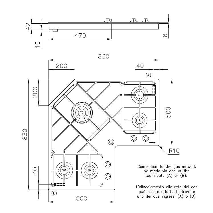 Cooker hob Angolare