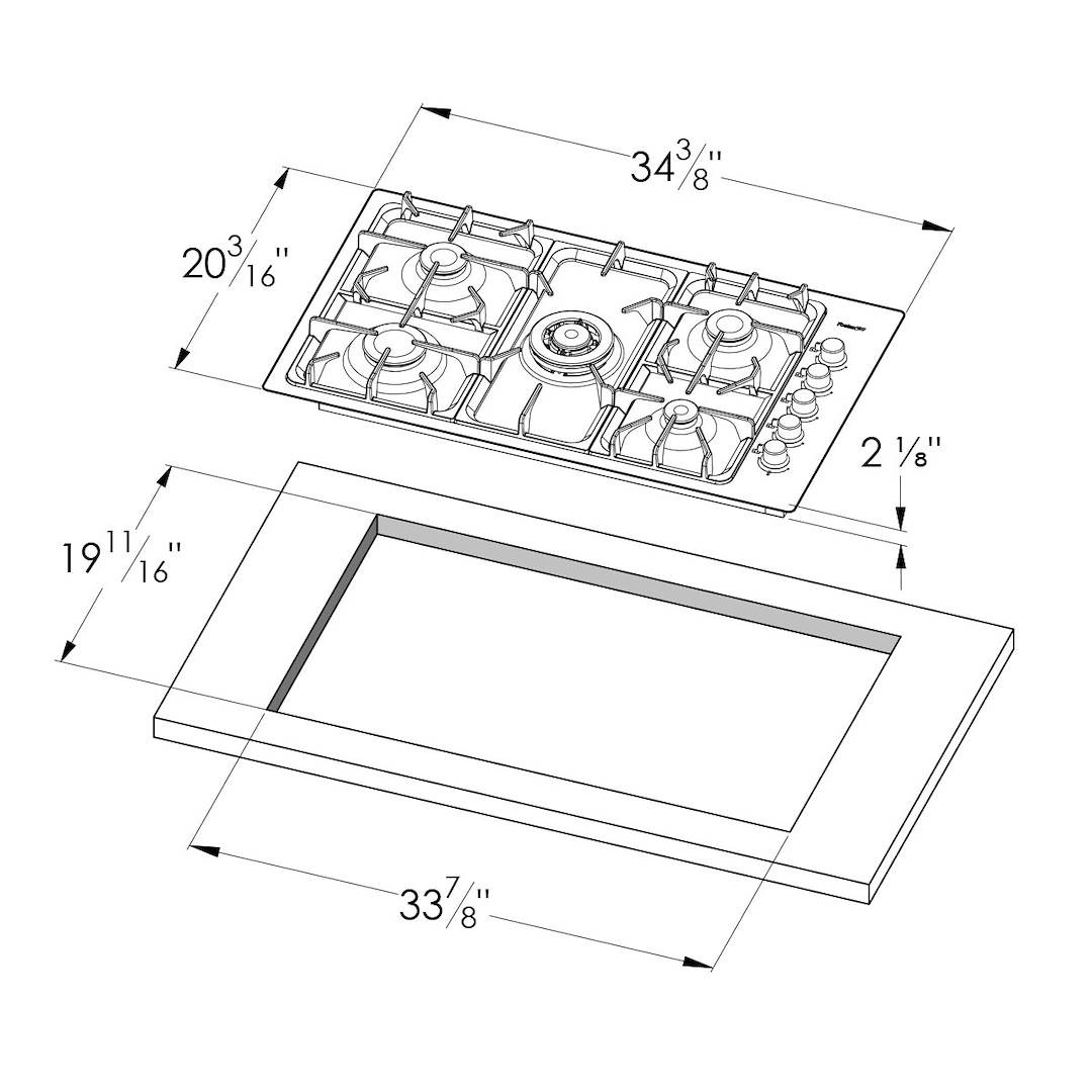 Professional series Cooktop 5 burners Flush mount