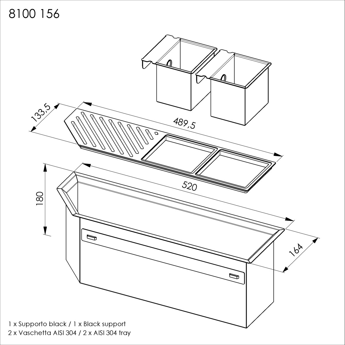 Diade equipped troughs Gun Metal Fumè
