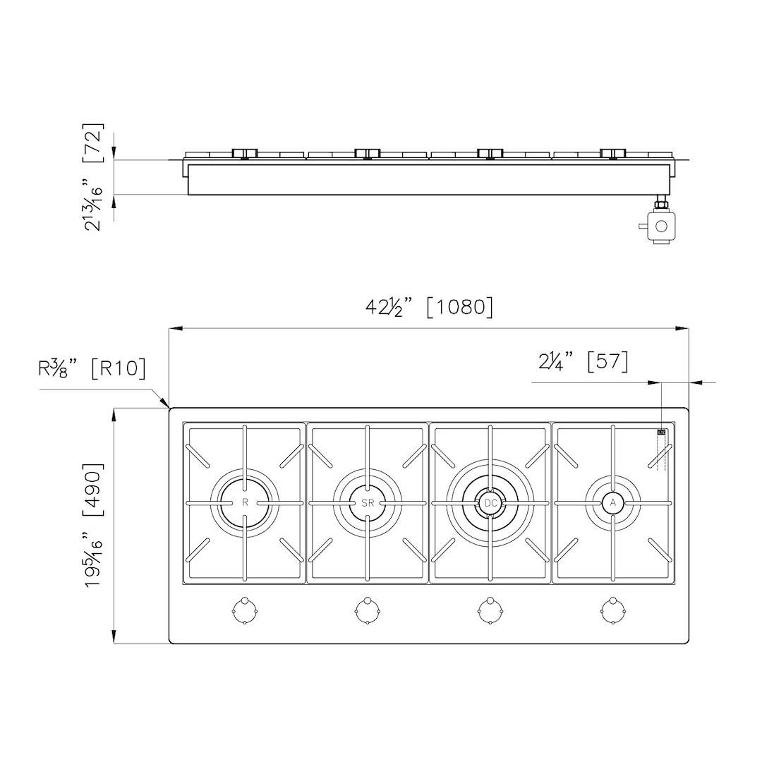 Milano Cooktop Gold 4 burners inLine