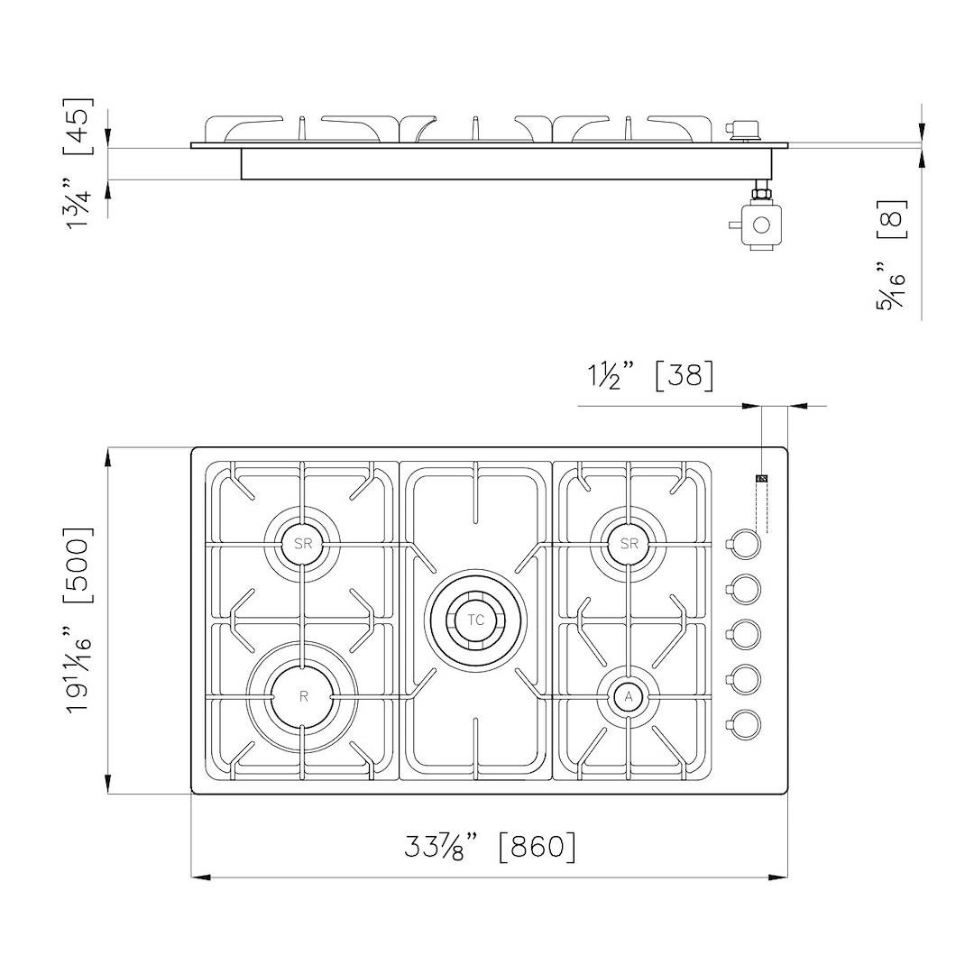 Professional series Cooktop 5 burners STD Edge