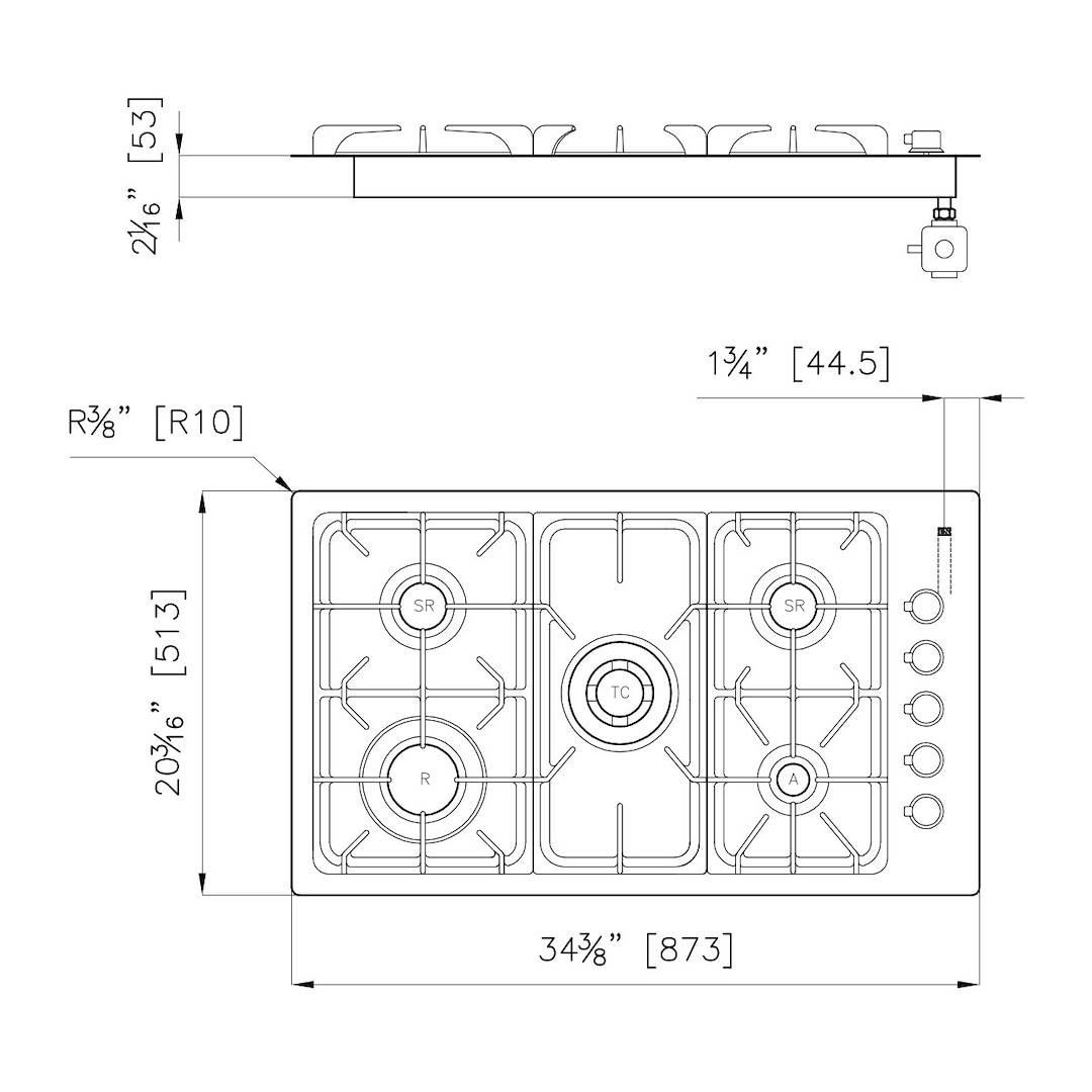 Professional series Cooktop 5 burners Flush mount