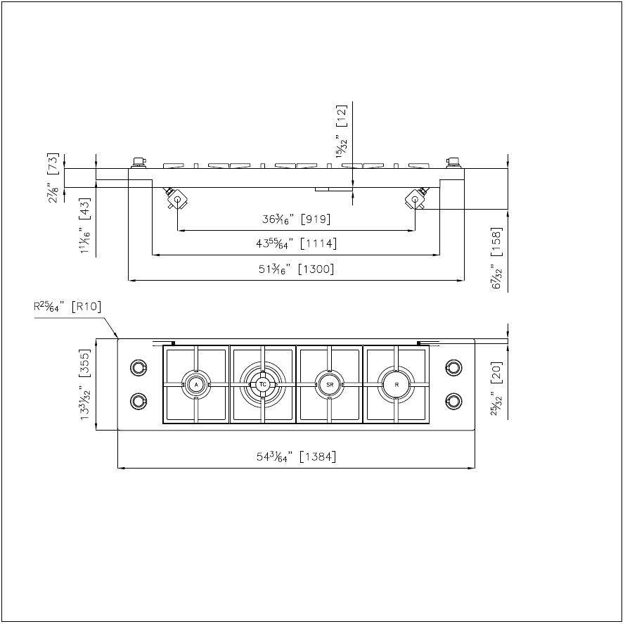 Quadra Line Cooktop 4 burners inLine